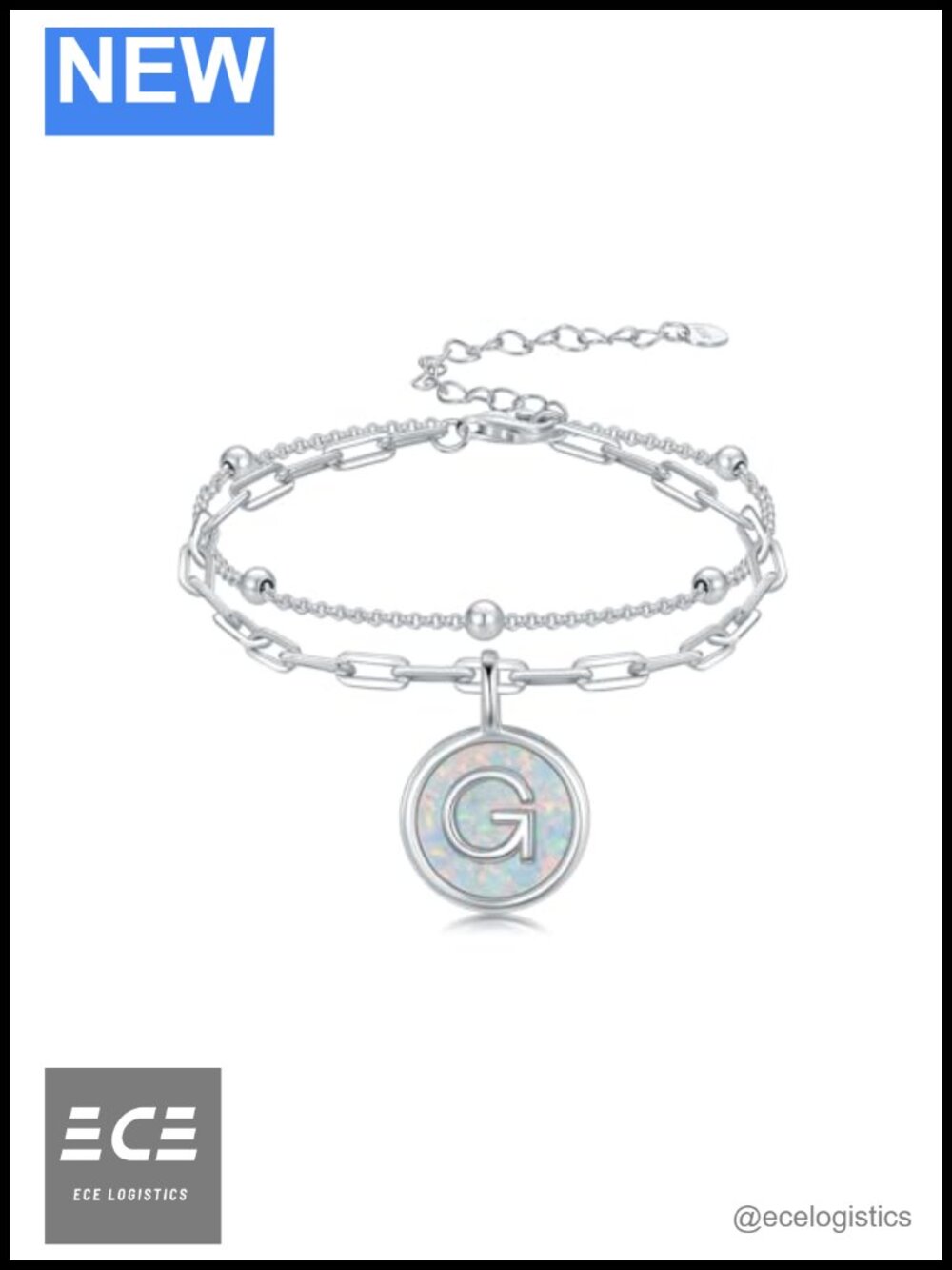 Initial Letter Bracelet Women Metal Link Charm 6+2in Gift Box Christmas
